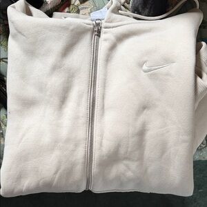 Nike Cream Zip-Up Hoodie with Embroidered Swoosh